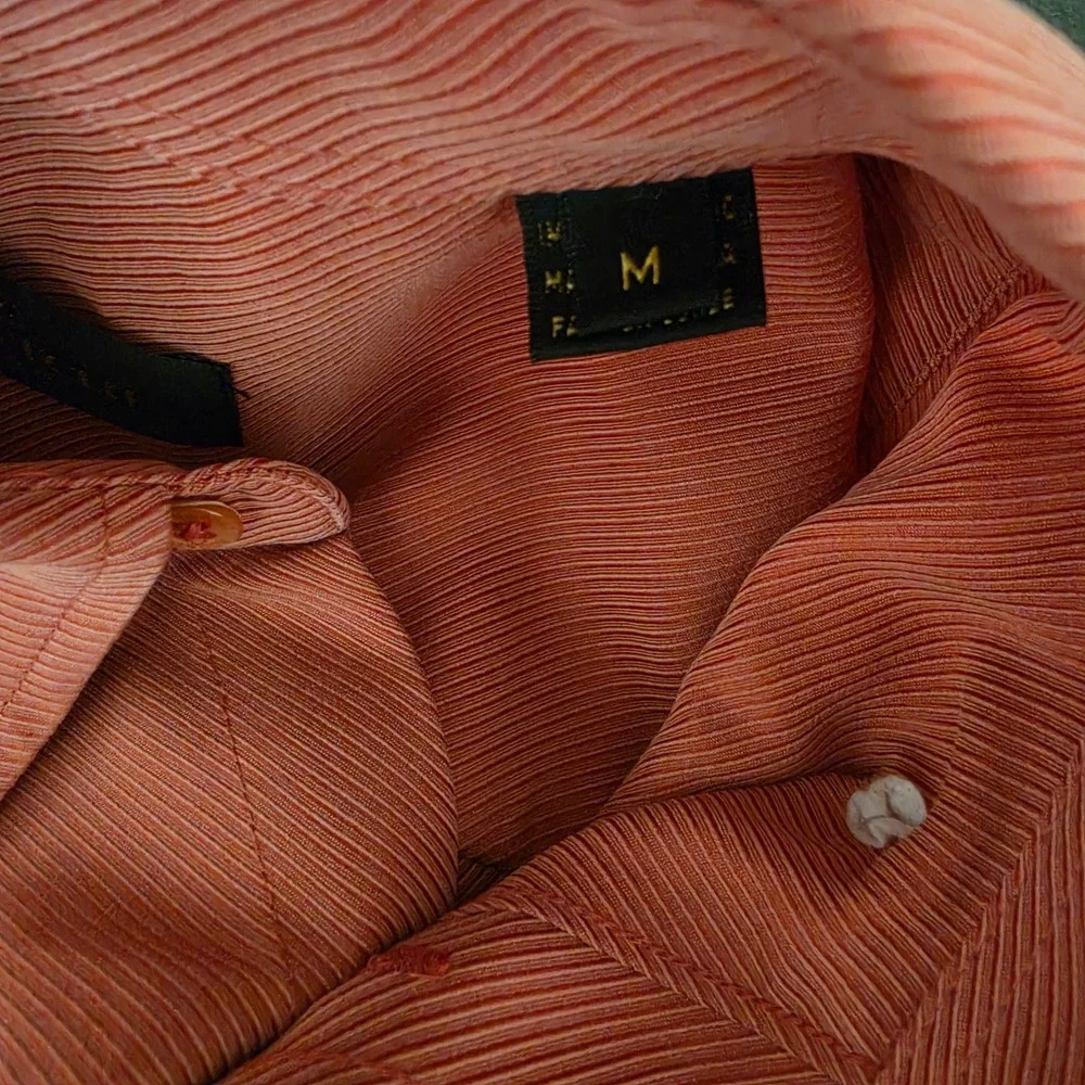 Bugatchi Uomo Mens Medium Coral Ribbed Textured Long Sleeve Button Down Shirt - Picture 8 of 10